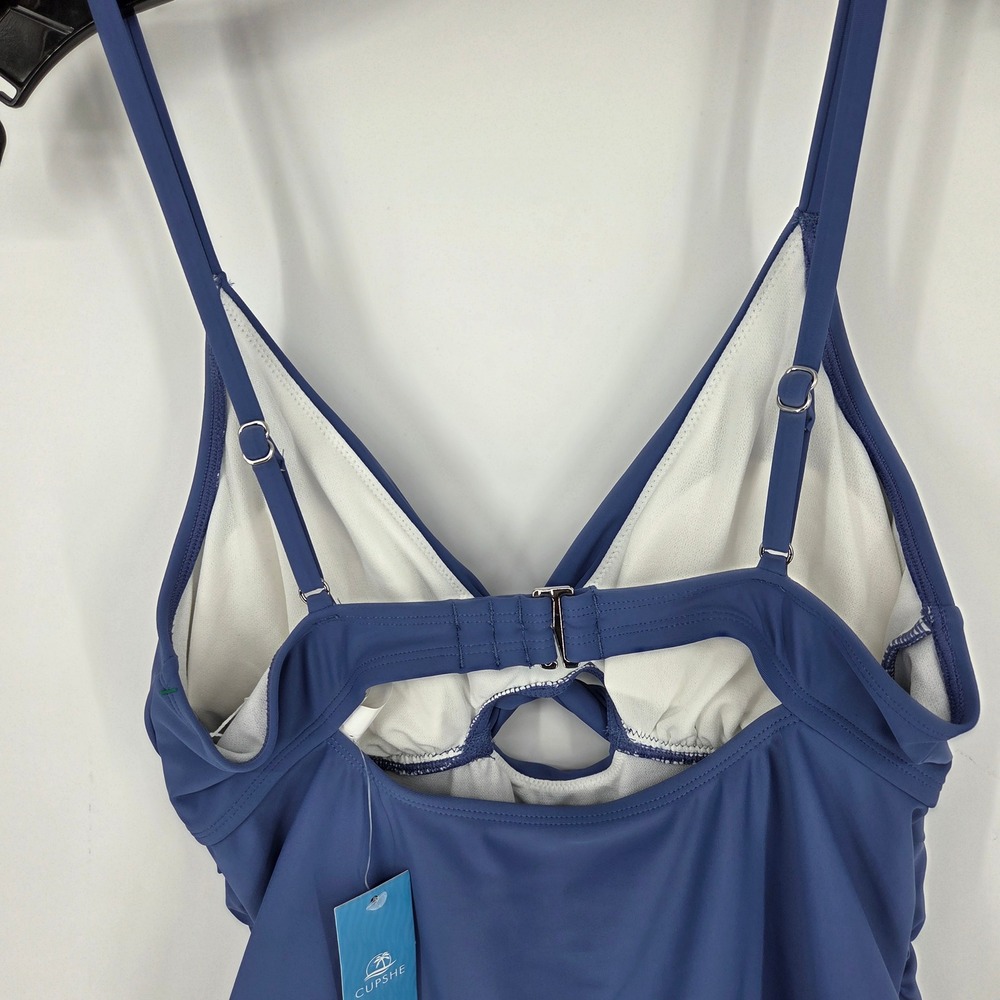 NWT CUPSHIE Blue Ruched Twist Front Cutout One Piece Swimsuit Women Size L - Picture 4 of 8